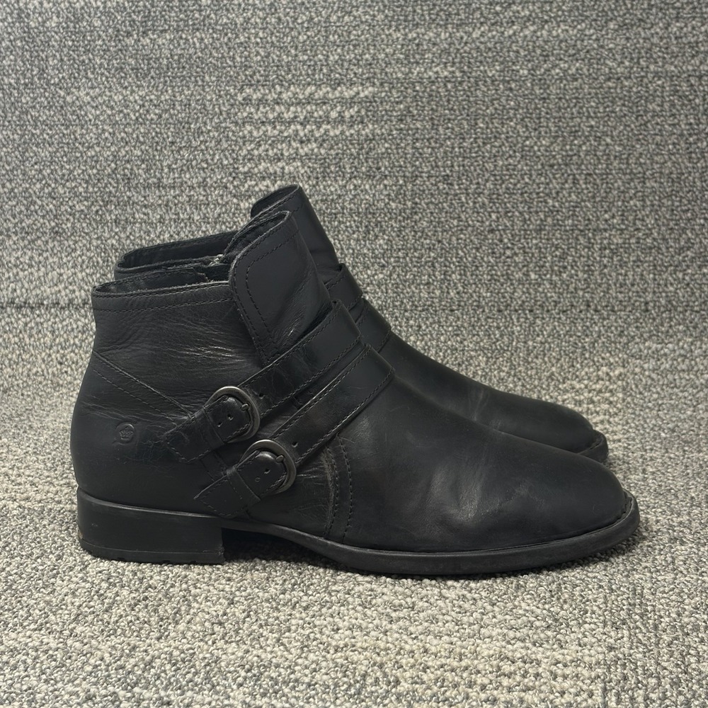 Born Pirlo D76103 Women's 9 M Black Leather Buckle Moto Ankle Boots Zip